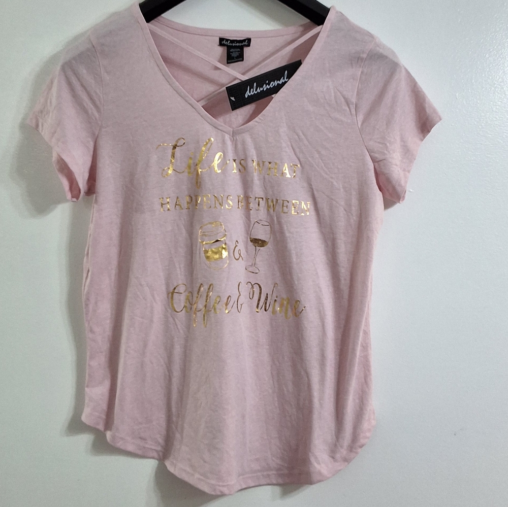 Life Is What Happens Between Coffee & Wine Short Sleeve V Neck T-shirt, Large